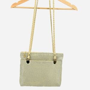 Vintage 80s Cream Metal Mesh Shoulder Bag Braided Leather Straps